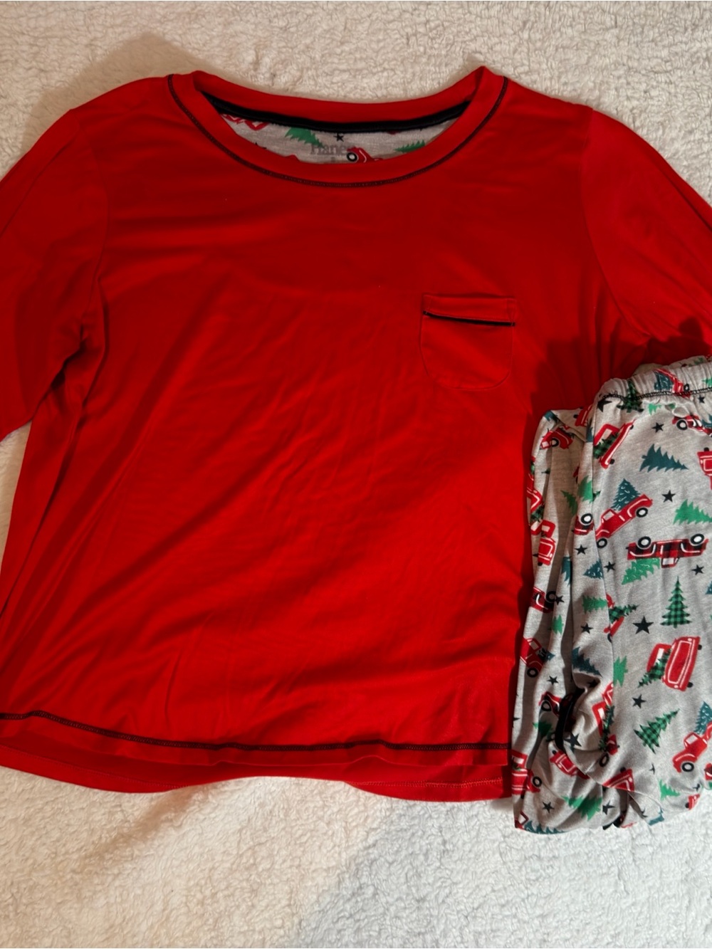 Hanes Red Long-Sleeve Pajama Top with Printed Gray Pants